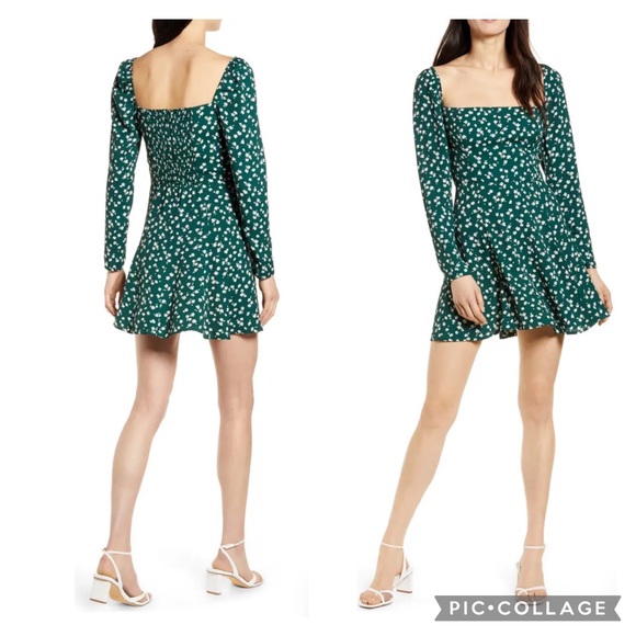 Reformation Dresses & Skirts - Reformation 4 Sidecar Green Floral Mini Dress Long Sleeves Fit and Flare